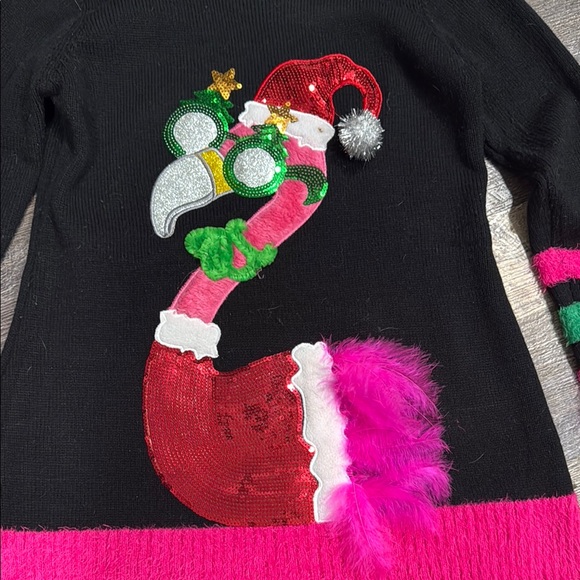 Festive Flamingo Sweater with Pink and Black Accents - Picture 4 of 6